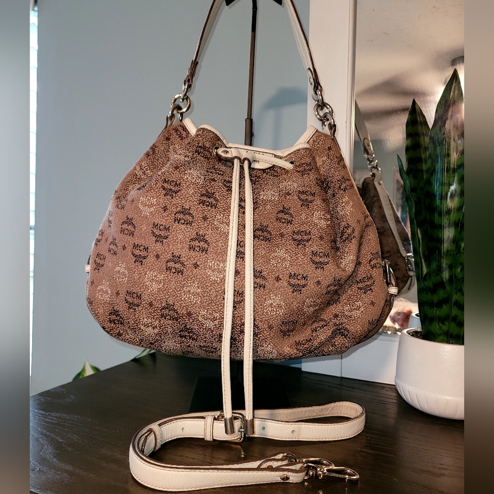 MCM visetos jacquard bucket crossbody